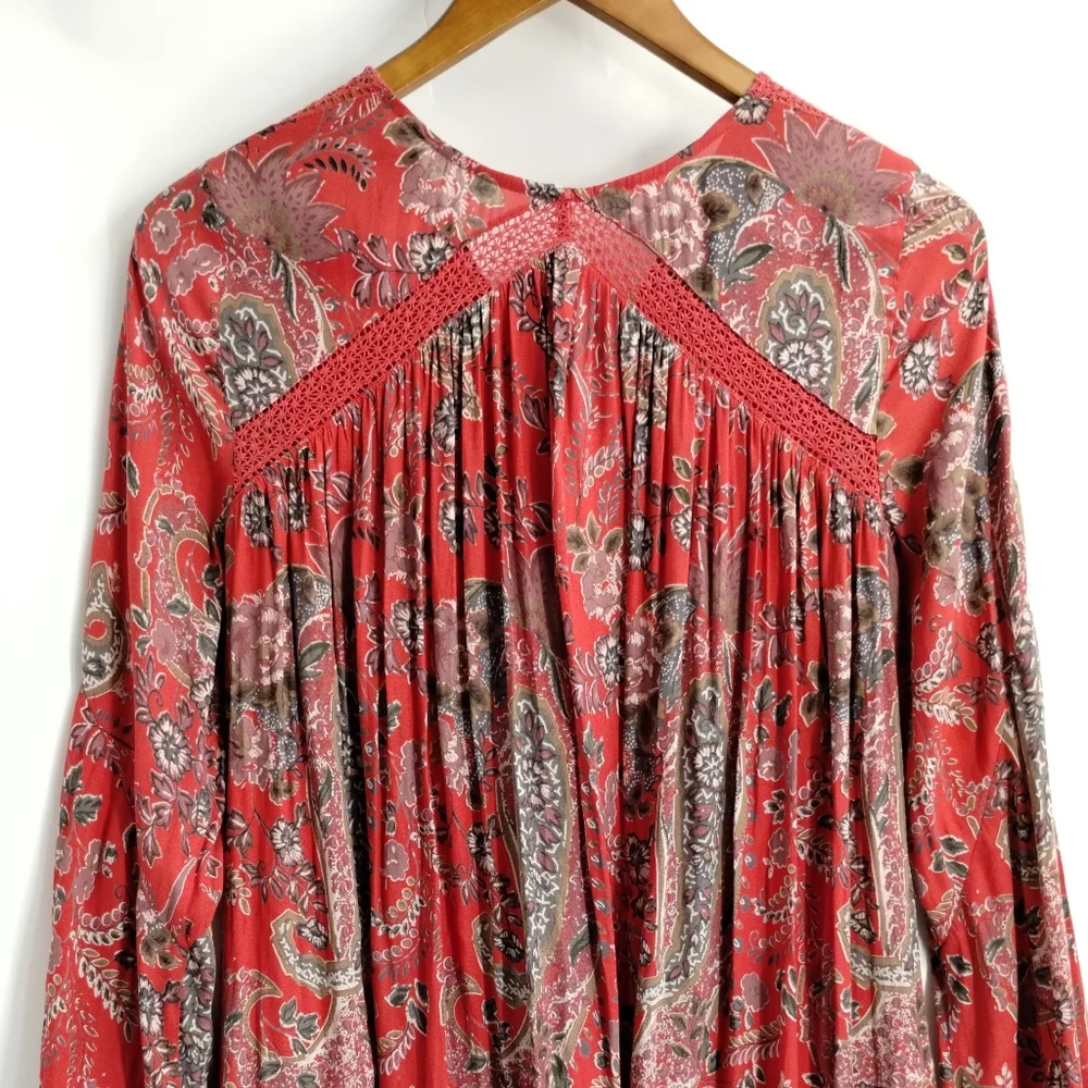 Free People Red Rain‎ or Shine Paisley Tunic Top